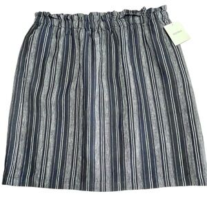 NWT Ellen Tracy Navy Striped 100% Linen Elastic Waist Skirt Size Large